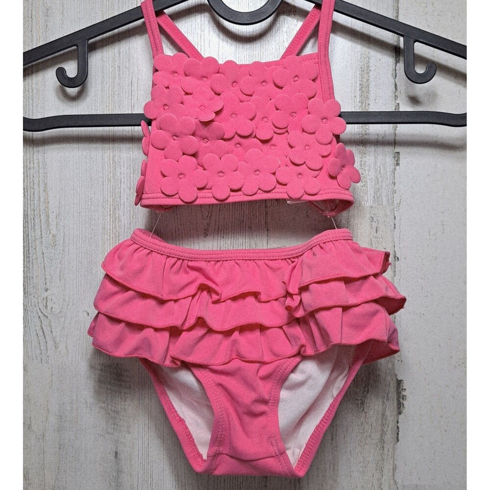 Gymboree Baby 8 Ruffle Bikini Swim 2 pc Pink 3-6 Mo Flower Top Beach Pool NWOT